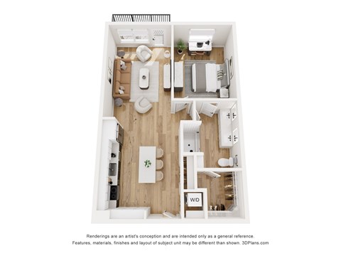 Floor plan for 1 bed, 1 bath, 770 sqft